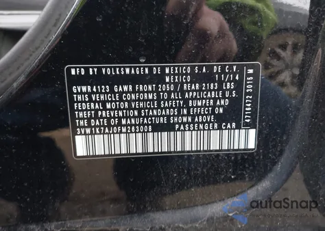 2015 Volkswagen Jetta 2.0L S z USA, uszkodzony, nr VIN 3VW1K7AJ0FM263008